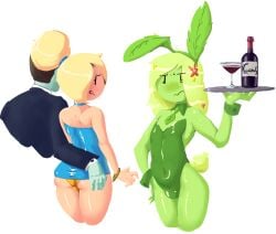 2boys adventure_time ass_grab back_view bulge bunny_ears bunny_tail bunny_waitress bunnysuit cartoon_network colored colored_sketch crossdressing dunnhierdraws fern finn_the_human front_view gearfou gearthefae grabbing_ass tight_clothing