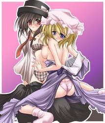 2girls breasts danshaku female footwear ghostly_field_club lingerie maribel_hearn multiple_girls renko_usami socks touhou underwear yuri