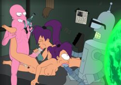 bender_bending_rodriguez breasts female freako futurama multiple_boys nudar robot time_paradox timesphere turanga_leela younger_self