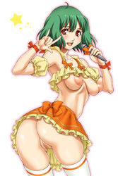 ass breasts censored clothing female green_hair inverted_nipples large_breasts macross macross_frontier medium_breasts nipples ranka_lee skirt stockings vagina