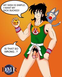 balls black_eyes black_hair dark_hair dialogue dmr dmr_(artist) dragon_ball dragon_ball_(classic) english english_text human long_hair looking_at_viewer male male_focus male_only nude nudity penis puar pubic_hair speech_bubble straight_hair testicles text uncensored yamcha yaoi