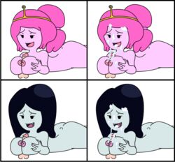 adventure_time breasts cum cum_on_breasts cum_on_face female finn_the_human jonnyjonnino male marceline mouth_open paizuri penis princess_bubblegum straight