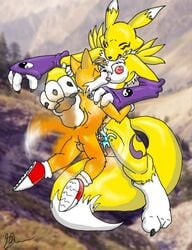 anthro ass canine crossover digimon female fox fur glenn interspecies male mammal motion_blur nude raised_leg renamon sex size_difference sonic_(series) straight tail tails