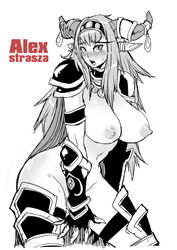 1girls alexstrasza alternate_version_available armor bare_breasts bare_hips bare_midriff big_breasts big_hips big_thighs blizzard_entertainment blush bottomless breast_focus breasts butcherboy cape choker covering_pussy dragon dragon_girl dragon_humanoid dragon_queen embarrassed erect_nipples exposed_breasts female female_focus female_only gauntlets gloves hair hair_down hairband hips horn_ornament horn_ring horns huge_breasts jewelry large_breasts legs long_hair messy_hair midriff milf monochrome monster_girl naked_armor navel nipples no_bra no_panties solo solo_focus sweat sweatdrop thighs topless uncensored very_long_hair video_games warcraft wide_hips world_of_warcraft