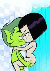 1boy 1boy1girl 1girls beast_boy beast_boy_(teen_titans_go!) cartoon_network completely_nude_female dc dc_comics demon_girl female female/male flat_chest garfield_logan green_hair green_skin grey_skin holding human male male/female male_on_female nude nude_female nude_male pale-skinned_female pale_skin pointy_ears purple_eyes rachel_roth raven_(dc) raven_(teen_titans_go!) short_hair shower shower_sex superhero superheroine tagme teen_titans teen_titans_go