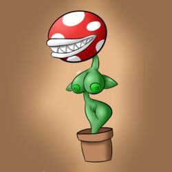 anthro areola areolae ass big_ass big_breasts breasts female leaf litonima mario_(series) nipples piranha_plant plant pot pussy sharp_teeth teeth