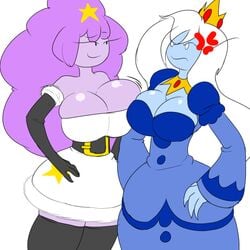 2girls adventure_time anger_vein angry big_breasts breast_envy breasts cartoon_network denizen1414 duo female_only huge_breasts ice_queen_(adventure_time) lumpy_space_princess mob_face tagme white_background