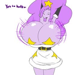 1girls adventure_time artist_request big_breasts breast_expansion breasts cartoon_network denizen1414 expansion gigantic_breasts huge_breasts lumpy_space_princess mob_face pasties purple_hair purple_skin solo solo_female tagme