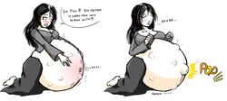 1girls big_belly big_breasts black_hair blush cleavage clothed female female_only fetal_movement hyper_belly hyper_pregnancy long_hair marrazan moaning navel outie_navel pregnant rumbling_stomach solo solo_focus text