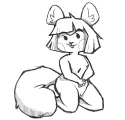 animal_crossing anthro big_tail breasts buckteeth eyebrows female genitals hazel_(animal_crossing) hi_res kneeling mammal monochrome nintendo nude pussy rodent sciurid sexylinguini simple_background small_breasts solo teeth unibrow video_games