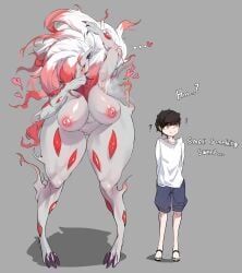 absurd_res anthro big_breasts breasts duo female hi_res hisuian_form hisuian_zoroark human kantan male male/female mammal nintendo nipples pokemon pokemon_(species) regional_form_(pokémon) video_games white_body young zoroark