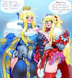 2girls artoria_pendragon big_breasts bimbo clothed fate/grand_order fate_(series) hard_nipples mordred_(fate) multiple_girls tagme thick_thighs ziroko