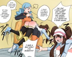 2girls ace_trainer_(pokemon) ace_trainer_(pokemon_bw) ass black_legwear blue_hair boots bottomless brown_hair comic crying crying_with_eyes_open dialogue embarrassed english_text female female_focus female_only femdom game_freak hair hair_buns hard_translated indoors japanese_text motion_lines multiple_girls nintendo npc_trainer over_the_knee over_the_knee_spanking pain panties pants_down panty_pull pantyhose pantyhose_pull pinkiri pinkiri_(jawking) pokemon pokemon_(game) pokemon_bw pokemon_bw2 punishment punishment_spanking red_ass rosa_(pokemon) shoes shorts shorts_down shorts_pull sneakers sound_effects spanked spanking speech_bubble struggling tears tears_of_pain text third-party_edit underwear visor_cap yellow_panties