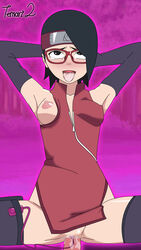 1girls ahe_gao arm_warmers armpits arms_behind_head arms_up armwear black_eyes black_hair boruto:_naruto_next_generations bottomless breasts censored clothed_masturbation clothing dildo dildo_in_pussy dildo_riding erect_nipples female female_only forehead_protector forest glasses headband legwear looking_pleasured masturbation naruto naruto_(series) nature nipples no_underwear one_breast_out open_mouth outdoors partially_clothed sarada_uchiha sex_toy shirt sleeveless sleeveless_shirt solo squatting stockings tears tears_of_joy temari2 thighhighs tongue tongue_out vaginal_insertion vibrator vibrator_in_pussy vibrator_taped_to_leg wet wet_pussy