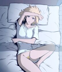 bed blonde_hair blonde_pubic_hair blue_eyes breasts cha_hae_in edit solo_leveling tagme webcomic