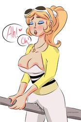 big_breasts blonde_hair blush chloe_bourgeois eyeshadow eyewear_on_head female female_only grinding makeup masturbation miraculous_ladybug ponytail solo sunglasses sunglasses_on_head