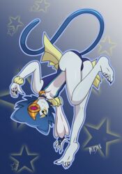 ass ass_up blue_body blue_hair blue_skin boobs breasts butt cat_ears cat_girl cat_humanoid cat_tail catgirl female leotard lunalight lunalight_blue_cat monster_girl round_ass small_breasts solo tits yellow_eyes yu-gi-oh! yu-gi-oh!_arc-v