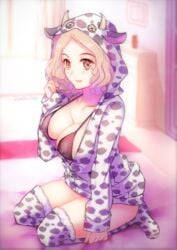 big_breasts cleavage cow_girl cow_print haru_okumura hoodie persona persona_5 yaoto