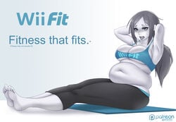 1girls ahe_gao bbw belly big_belly big_stomach blue_sports_bra breasts chubby exercise feet female female_only grey_eyes grey_hair kipteitei leggings nintendo open_mouth out_of_shape overweight overweight_female solo solo_female stomach tummy white_skin wii_fit wii_fit_trainer