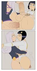 2boys anal anal_penetration anal_sex big_ass big_butt black_hair black_hair_bottom blowjob_while_penetrating blue_eyes bodysuit bruno_buccellati closed_eyes clothed clothing comic detnox domination eyelashes fellatio fellatio_while_penetrating femboy gay girly hugging jojo's_bizarre_adventure leone_abbacchio light_hair_on_dark_hair lipstick long_hair looking_at_another looking_pleasured male male_only medium_hair oral oral_sex partially_clothed penis penis_grab penis_lick pleasure_face purple_hair purple_lipstick simple_background spread_legs standing sucking_penis sucking_penis_while_penetrating sweat tagme thick_thighs torn_bodysuit torn_clothes torn_clothing torn_pants undressing vento_aureo white_hair white_hair_on_black_hair white_hair_top wide_hips yaoi yellow_eyes