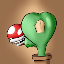 anthro anus ass big_ass big_breasts breasts female leaf litonima male male/female mario_(series) penis piranha_plant plant pot pussy sharp_teeth teeth