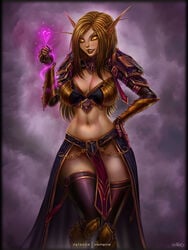 blonde_hair blood_elf female gold_eyes paladin pinup synea vempire warcraft world_of_warcraft