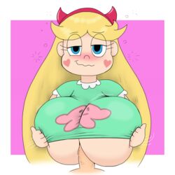 1boy 1girls 2021 big_breasts blonde_hair blue_eyes blush boobjob drunk drunk_bubbles drunk_sex female godalmite light-skinned_female light_skin looking_at_viewer male mewman paizuri paizuri_under_clothes star_butterfly star_vs_the_forces_of_evil tagme unseen_male_face