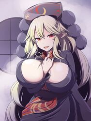 1girls arm_between_breasts between_breasts blonde_hair breasts cleavage cleavage_cutout huge_breasts junko_(touhou) large_breasts long_hair polos_crown red_eyes solo touhou xialu_zajin