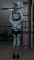 1girls 3d asari backless_outfit blender covering_ass exposed_ass female female_only from_behind hands_behind_back heels liara_t'soni mass_effect no_bra no_panties no_underwear open_clothes small_breasts solo transparent_clothing