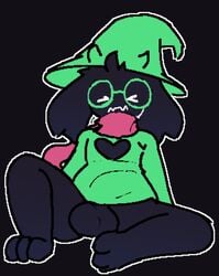 1boy 2d anthro anthro_male anthro_only balls black_body bottomless bovid caprine clothed clothing covering deltarune eyewear fur furry furry_male furry_only genitals girly goat humanoid humanoid_male humanoid_only ikkykrrk male male_only mammal mammal_humanoid no_underwear ralsei scarf simple_eyes solo undertale_(series) video_games