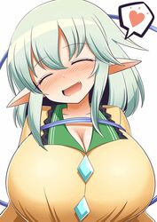 1girls blush breasts cleavage closed_eyes green_eyes green_hair heart huge_breasts koishi_komeiji large_breasts short_hair solo speech_bubble spoken_heart touhou xialu_zajin