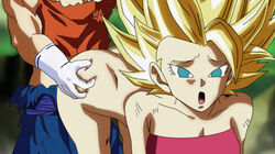 1boy 1girls ass belt blue_pants caulifla dragon_ball dragon_ball_super edit female fusion gloves muscle muscular_male pole sex super_saiyan super_saiyan_2 tagme vegito