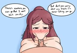 1girls assertive bare_shoulders big_breasts blush breasts cum cum_in_mouth cum_inside english_text fellatio fire_emblem fire_emblem_heroes gentle_femdom large_breasts loki_(fire_emblem) long_hair nintendo nude nude_female petelewddigger ponytail pov straight text violet_eyes violet_hair