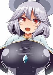 1girls blush bouncing_breasts breasts fully_clothed grey_hair huge_breasts large_breasts mouse_ears nazrin oerba_yun_fang red_eyes solo touhou xialu_zajin