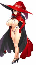 artist_request between_labia breasts cape cleft_of_venus female functionally_nude gyakuten_majo_saiban:_chijo_na_majo_ni_sabakarechau hat high_heels highres huge_breasts innie_pussy kaoru_enma large_breasts looking_at_viewer nipples pussy revealing_clothes solo wedgie witch witch_hat