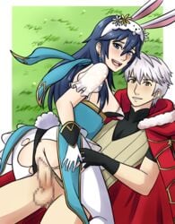 alisa_(vallurite) alternate_costume anus ass blue_eyes blue_hair breasts breasts_out bunny_ears bunny_girl bunnysuit censored easter fire_emblem fire_emblem_awakening fire_emblem_heroes long_hair looking_at_viewer lucina_(fire_emblem) lucina_(spring)_(fire_emblem) nintendo nipples open_mouth open_smile outside robin_(fire_emblem) robin_(fire_emblem)_(male) sex small_breasts smile torn_clothes vaginal_penetration