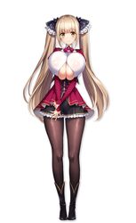 blonde_hair cleavage female game_cg hair_ornament honoo_no_haramase huge_breasts long_hair looking_at_viewer open_shirt school_uniform schoolgirl smiling twintails