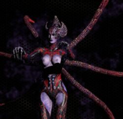 3d alien alien_girl big_breasts clothed erect_nipples female nipples purple_skin serious_sam tentacles topless video_games witch-bride_of_achriman