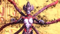 3d alien alien_girl big_breasts clothed erect_nipples female looking_at_viewer nipples purple_skin serious_sam smile smiling tentacle topless video_games witch-bride_of_achriman