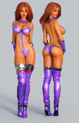 1girls 3d alien_girl alien_human alien_look_like_human ass back_view big_breasts boots bracers breasts busty cleavage collar curvaceous curvy dat_ass dc dc_comics extraterrestrial extraterrestrial_human female female_only from_behind front_view green_eyes green_sclera high_heel_boots high_heels koriand'r large_breasts looking_back orange_hair orange_skin pinup purple_boots purple_collar purple_swimsuit red_hair signature solo standing starfire starfire_(comics) superheroine swimsuit tamaranean teen_titans thick_ass thigh_boots thighhigh_boots tiangtam tiptoes voluptuous young_woman