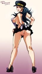 1girls ass black_hair blue_eyes breasts female grabbing_waist hay heels holding_waist human jojo's_bizarre_adventure jojolion kei_nijimura light-skinned_female light_skin long_hair looking_at_viewer looking_back maid minacream partially_clothed pussy red_lipstick shounen_jump tagme