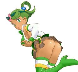 1girls aqua_(konosuba)_(cosplay) ass boots cosplay crossover dark-skinned_female female female_only game_freak green_hair heel_boots high_heel_boots kono_subarashii_sekai_ni_shukufuku_wo! looking_at_viewer mallow_(pokemon) nintendo pokemon pokemon_sm solo tagme thigh_boots thighhigh_boots tof trial_captain white_background