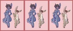 2boys absurd_res akipchu anthro black_body black_fur black_hair black_nose blue_eyes brown_body brown_fur brown_hair canid canine canis duo fur gay hair hare hi_res lagomorph leporid male male/male male_only mammal nu_pogodi nu_pogodi_reboot nude rabbit silver_eyes volk_(nu_pogodi) wolf zayats_(nu_pogodi)