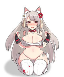 1girls animal_ear_fluff animal_ears azur_lane bangs blush breasts budget_sarashi cleavage collar female flower hair_flower kneeling kumasteam large_breasts navel pantsu red_collar red_eyes seiza side-tie_panties simple_background sitting sole_female solo tagme underwear white_background white_panties wide_hips yuudachi_(azur_lane)