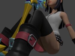 3d 3d_(artwork) black_legwear black_stockings black_thighhighs disney female female_only human keyblade kingdom_hearts legs skuld_(kingdom_hearts) square_enix thighhighs up_close usbsantiago weapon