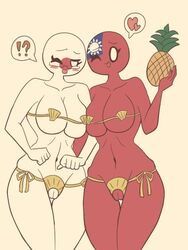 bra cocomooooochi countryhumans countryhumans_girl english_text female heart japan japan_(countryhumans) japanese_flag lesbian lost_social_credits pineapple shells shells_on_breast taiwan taiwan_(countryhumans) taiwanese_flag