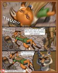 4_fingers 4_toes ancient ancient_rome anthro barefoot barrel basket biped brick_wall canid canine canis claws clothed clothing comic comic_page comic_panel confused_face coyote day detailed_background dialogue digitigrade duo ear_piercing ear_ring egg english_text falling feet finger_claws fingers fox fur furgonomics furry_rome hi_res history inner_ear_fluff male mammal open_mouth orange_body orange_fur outside page_12 piercing roman roman_clothing roman_empire rome servius_(vestina) slave speech_bubble spqr street teeth text thief toes tuft tunic url vestina wall_(structure)