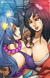 3girls ahri arcade_series arcade_sona between_breasts breasts cleavage female female_only fox_ears fox_girl giantess giantess-fan-comics huge_breasts league_of_legends leblanc multiple_girls sona_buvelle symmetrical_docking tagme wantedwaifus