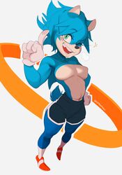 athletic athletic_female athletic_shorts athletic_wear blue_skin dolphin_shorts exposed_breasts fangs female fit fit_female footwear fur furry genderswap_(mtf) gloves green_eyes handwear hedgehog humanoid mobian_(species) mostly_nude ortamaw rule_63 running_shorts sega short_shorts shorts shortstack socks solo sonic_(series) sonic_the_hedgehog sonic_the_hedgehog_(film) sonic_the_hedgehog_(series) sonique_the_hedgehog sportswear tomboy toned toned_female trainers