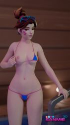 1girls 3d 3d_(artwork) bikini bikini_pull blender blizzard_entertainment d.va female female_focus female_only flashing hana_song jacuzzi micro_bikini overwatch partially_visible_vulva sanmie3d solo swimsuit